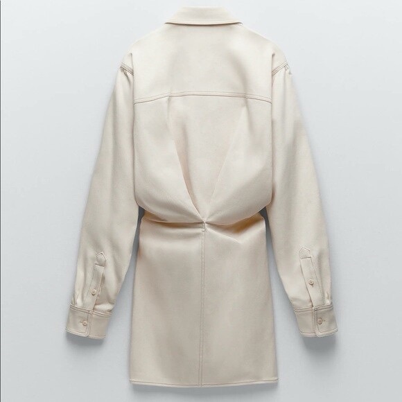 Zara | Blogger Fav Off-White Button-Up Cinched Waist Button Down Dress ~ Small - Picture 8 of 11